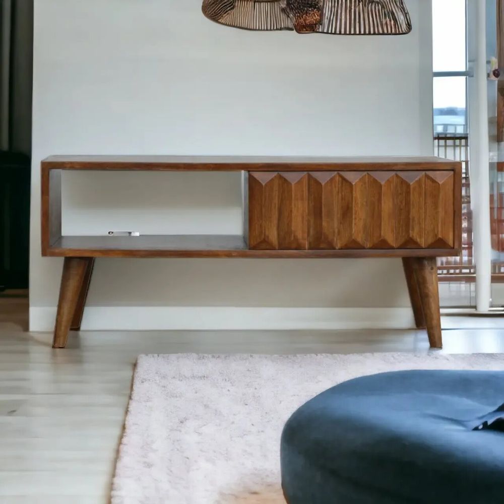 Meubles TV - Artisan Furniture Meuble TV Prism Coulissant en Châtaignier, Fente Ouverte, Marron Foncé - ARTISAN FURNITURE