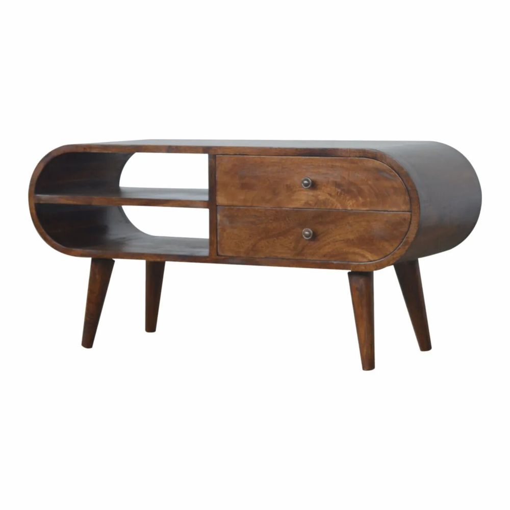 Meubles TV - Artisan Furniture Meuble TV Rond London en Châtaignier, 2 Tiroirs et 2 Fentes Ouvertes, Marron Foncé - ARTISAN FURNITURE