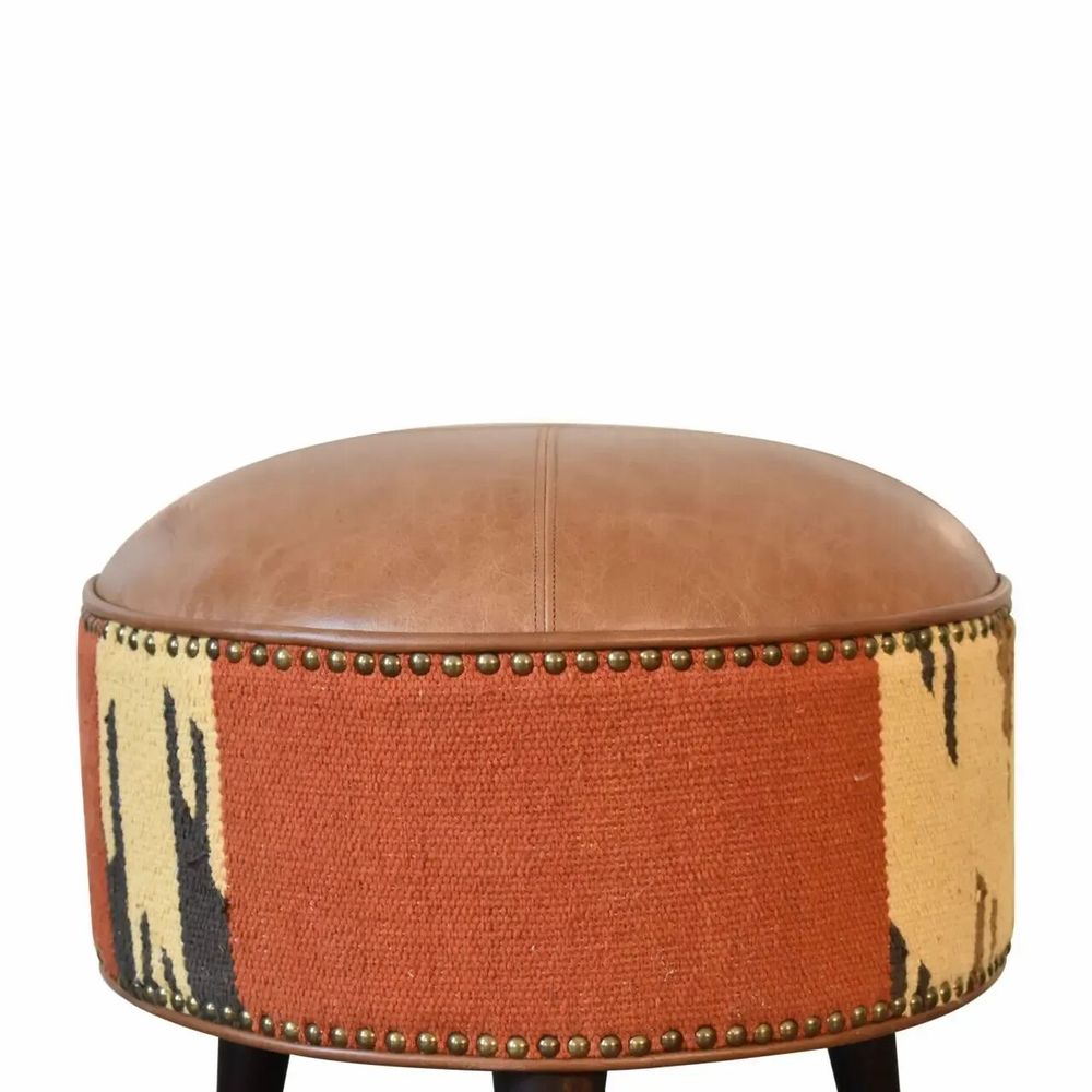 Poufs - Artisan Furniture Repose-pieds Mixte Durrie et Cuir, Look Bohème, Multicolore - ARTISAN FURNITURE