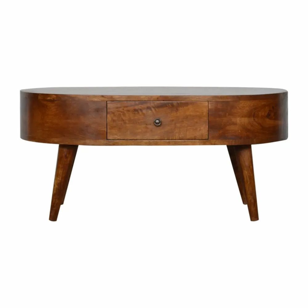 Tables basses - Artisan Furniture Table Basse Arrondie en Châtaignier, 2 Tiroirs, Marron Foncé - ARTISAN FURNITURE