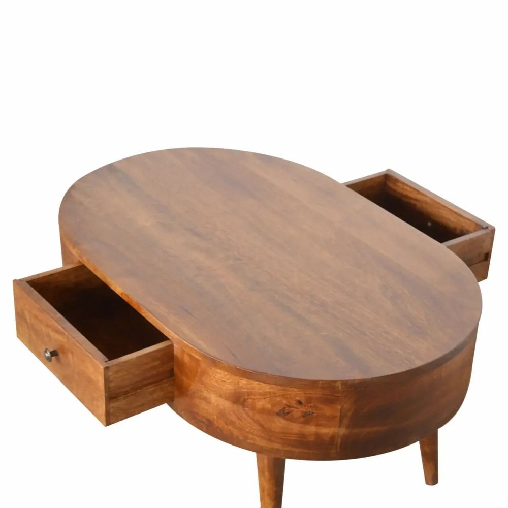 Tables basses - Artisan Furniture Table Basse Arrondie en Châtaignier, 2 Tiroirs, Marron Foncé - ARTISAN FURNITURE
