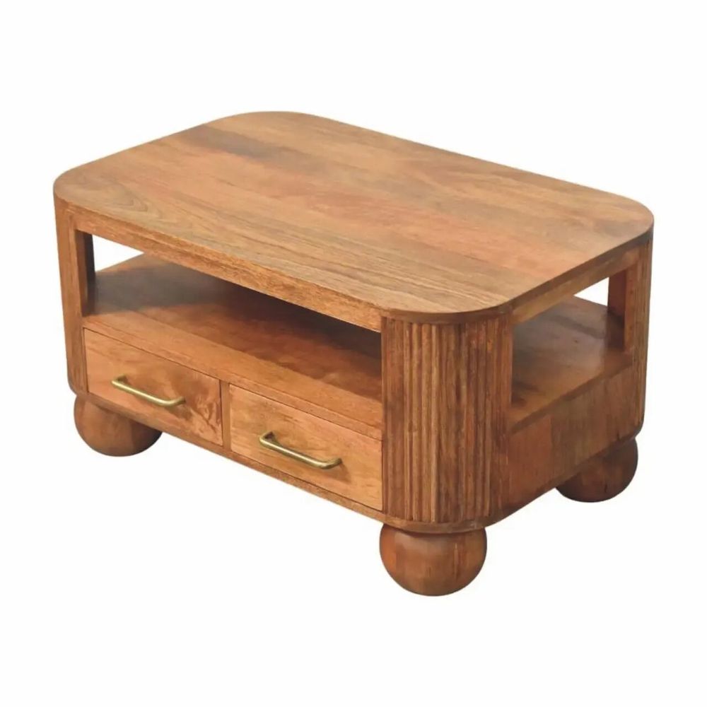 Coffee tables - Artisan Furniture Solid Wood Briarwood Fluted Coffee Table, 2 Drawers, 1 Shelf, Brown - ARTISAN FURNITURE
