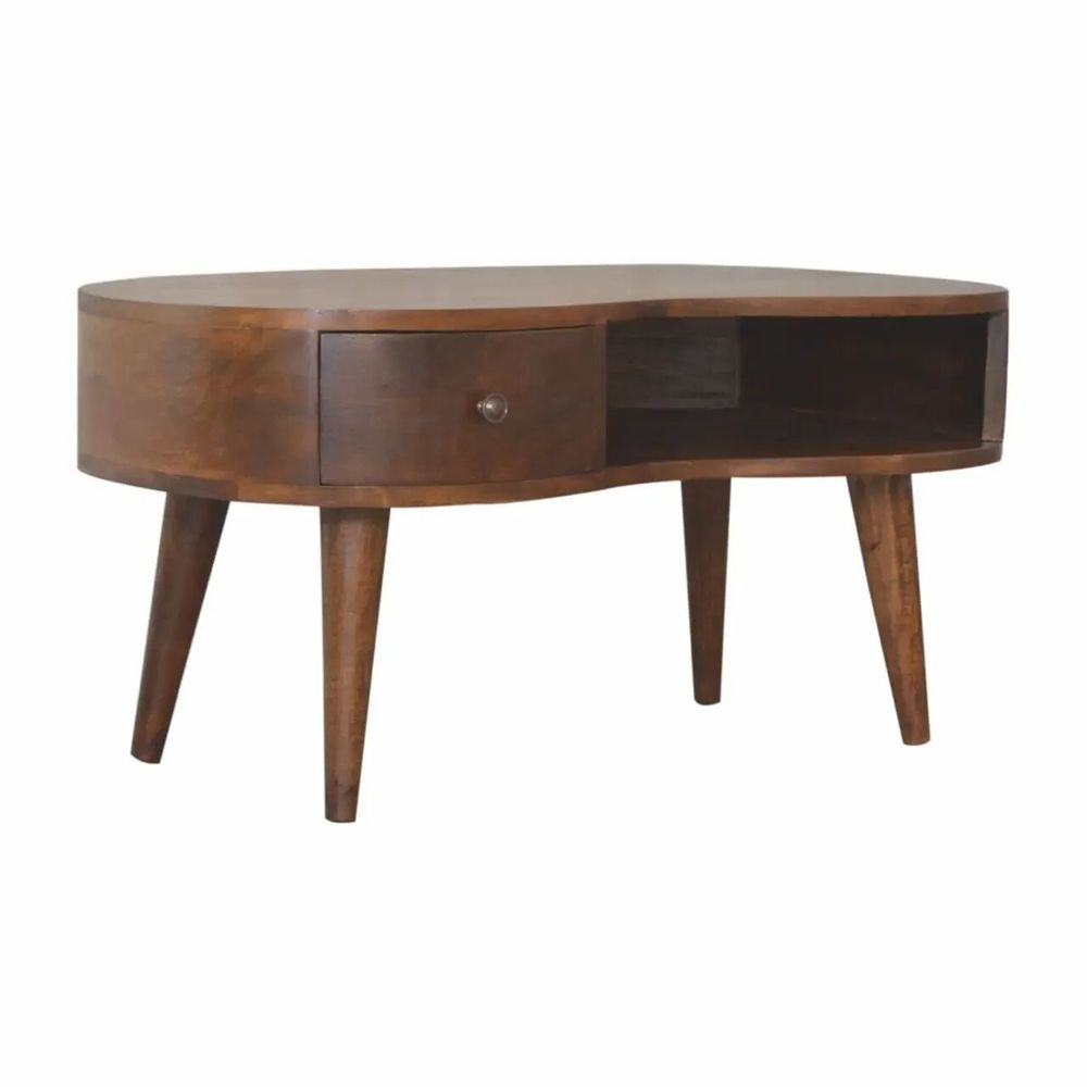 Coffee tables - Artisan Furniture Solid Wood Chestnut Wave Coffee Table, 1 Drawer, 1 Shelf, Dark Brown - ARTISAN FURNITURE