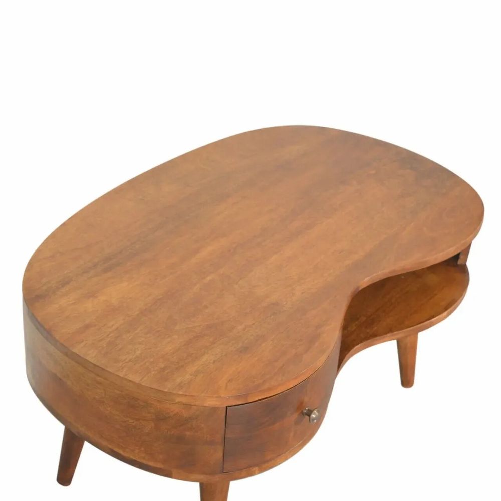 Coffee tables - Artisan Furniture Solid Wood Chestnut Wave Coffee Table, 1 Drawer, 1 Shelf, Dark Brown - ARTISAN FURNITURE