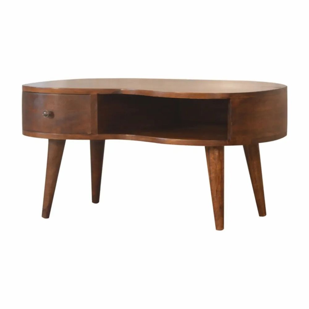 Coffee tables - Artisan Furniture Solid Wood Chestnut Wave Coffee Table, 1 Drawer, 1 Shelf, Dark Brown - ARTISAN FURNITURE