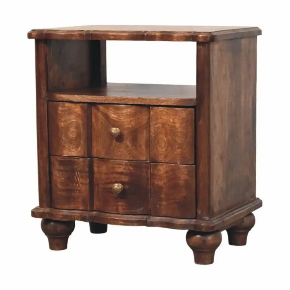 Night tables - Artisan Furniture Solid Wood 2-Drawer Nightstand with Open Shelf, Brown - ARTISAN FURNITURE