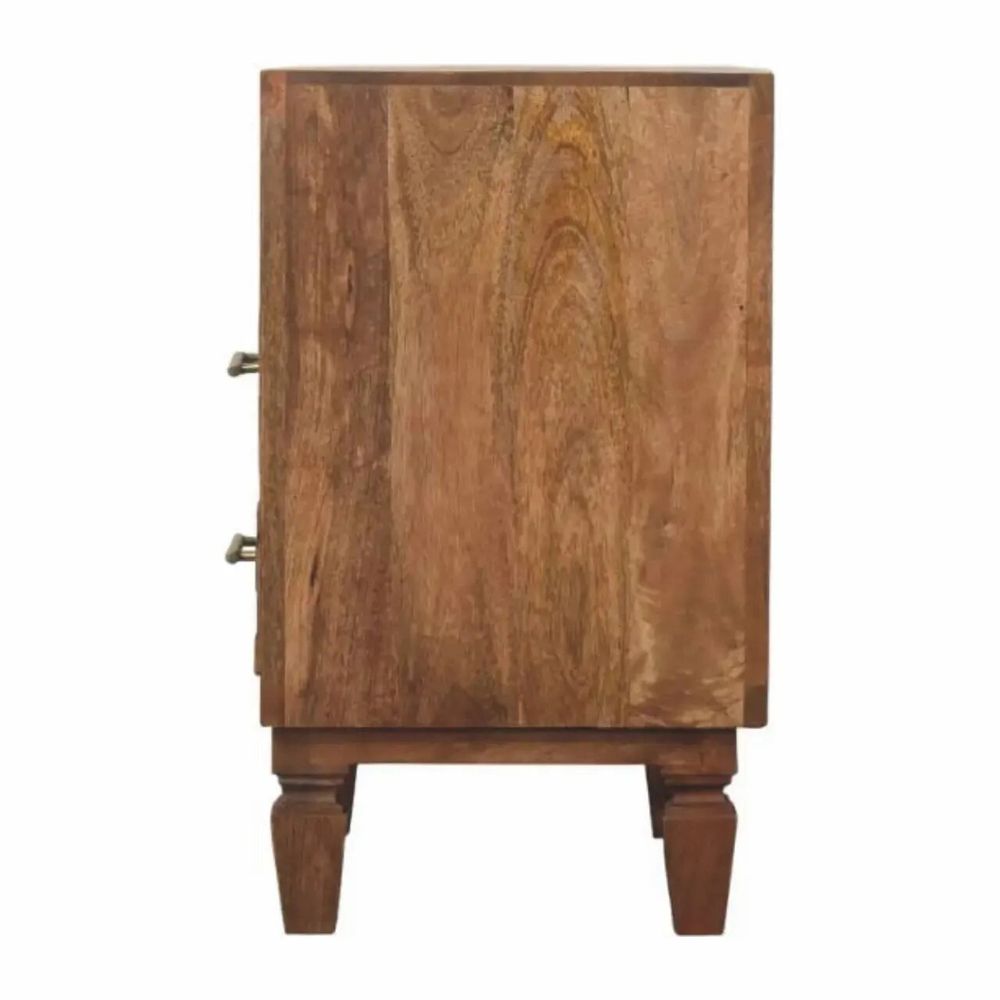 Night tables - Artisan Furniture Solid Wood Arno Nightstand in Golden Teak, 2 Drawers, 1 Open Slot, Brown - ARTISAN FURNITURE