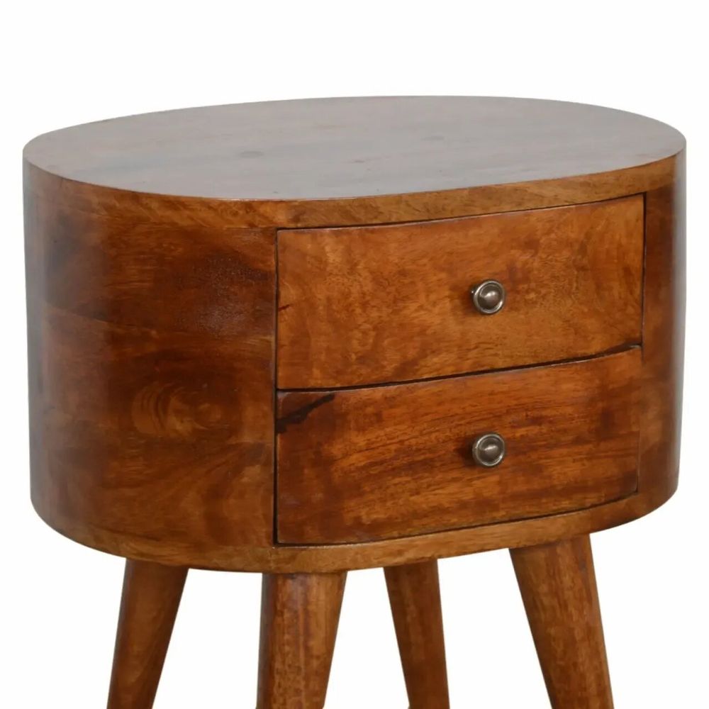 Night tables - Artisan Furniture Solid Wood Chestnut Rounded Nightstand Table, 2 Drawers, Dark Brown - ARTISAN FURNITURE