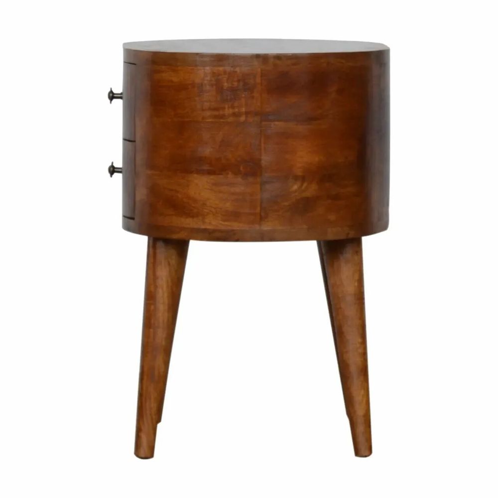 Night tables - Artisan Furniture Solid Wood Chestnut Rounded Nightstand Table, 2 Drawers, Dark Brown - ARTISAN FURNITURE