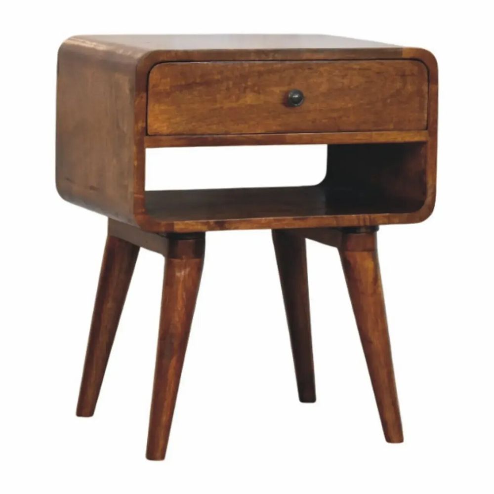 Night tables - Artisan Furniture Solid Wood Avora Chestnut Nightstand with Drawer and open slot, Dark Brown - ARTISAN FURNITURE