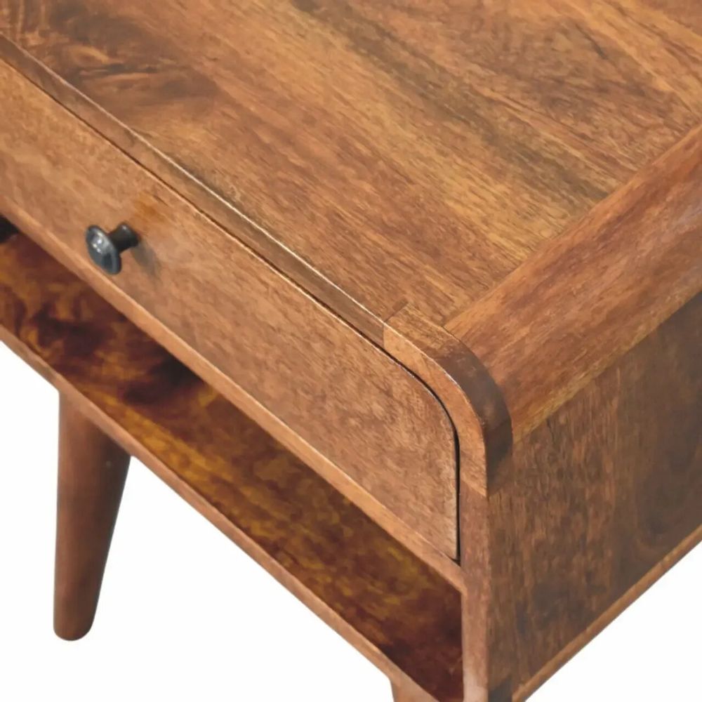 Night tables - Artisan Furniture Solid Wood Avora Chestnut Nightstand with Drawer and open slot, Dark Brown - ARTISAN FURNITURE