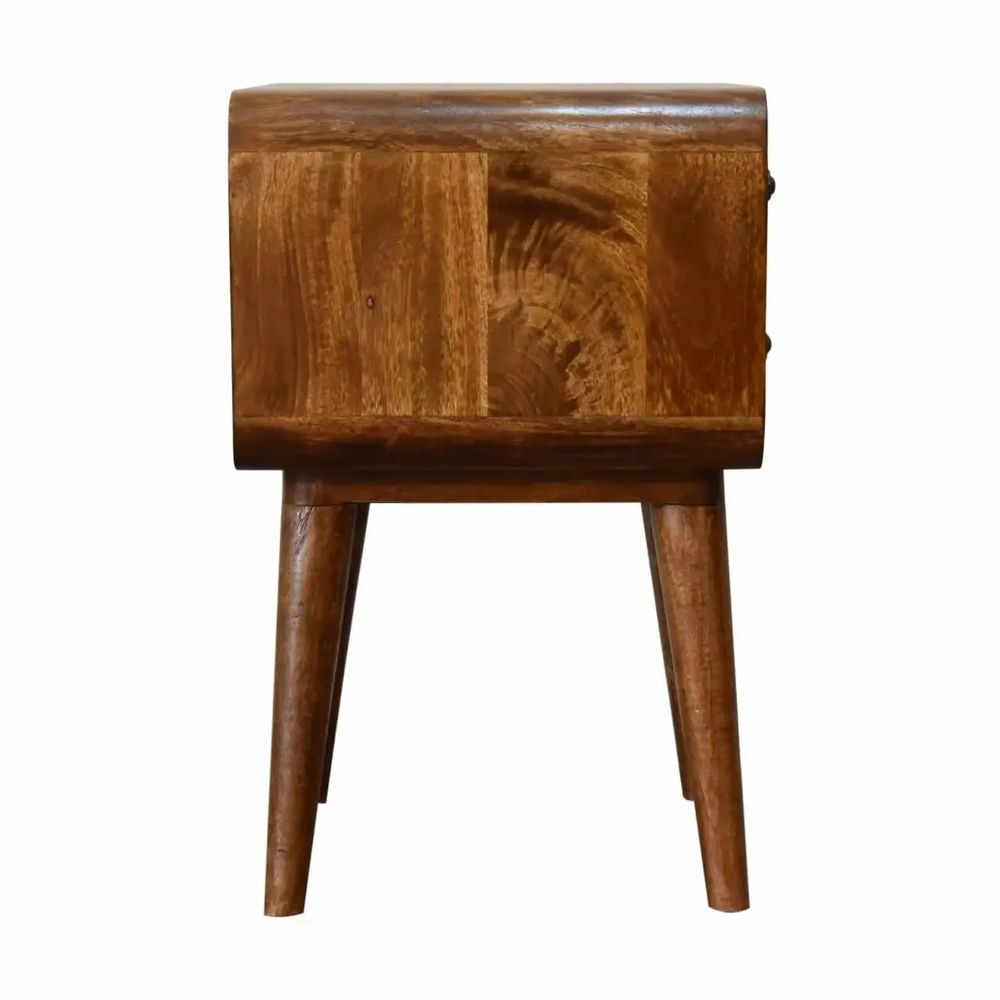 Night tables - Artisan Furniture Solid Wood Curved Chestnut Nightstand, 2 Drawers, Dark Brown - ARTISAN FURNITURE