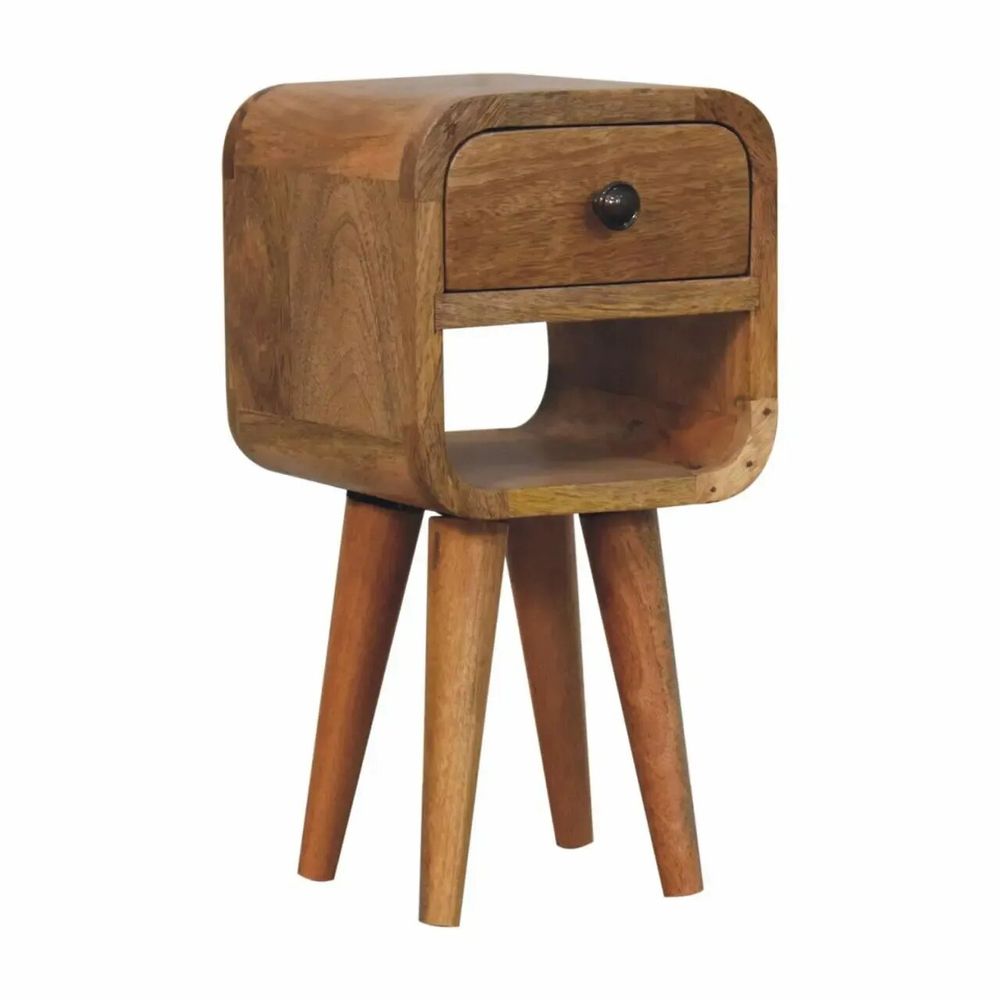 Night tables - Artisan Furniture Solid Wood Extra Mini Oak-ish Curve Lower Nightstand, 1 Drawer and Open Slot, Brown - ARTISAN FURNITURE