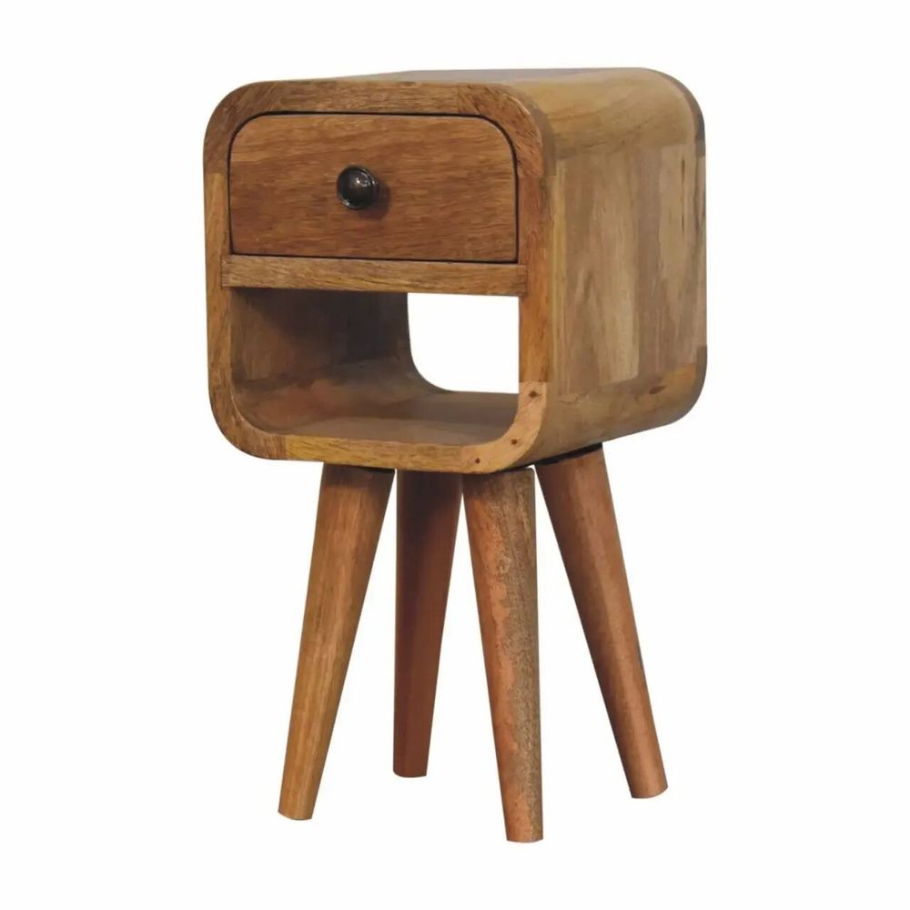 Night tables - Artisan Furniture Solid Wood Extra Mini Oak-ish Curve Lower Nightstand, 1 Drawer and Open Slot, Brown - ARTISAN FURNITURE