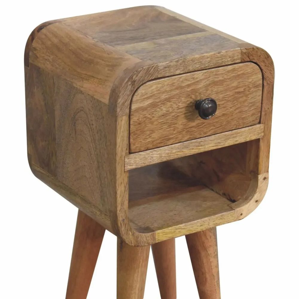 Night tables - Artisan Furniture Solid Wood Extra Mini Oak-ish Curve Lower Nightstand, 1 Drawer and Open Slot, Brown - ARTISAN FURNITURE