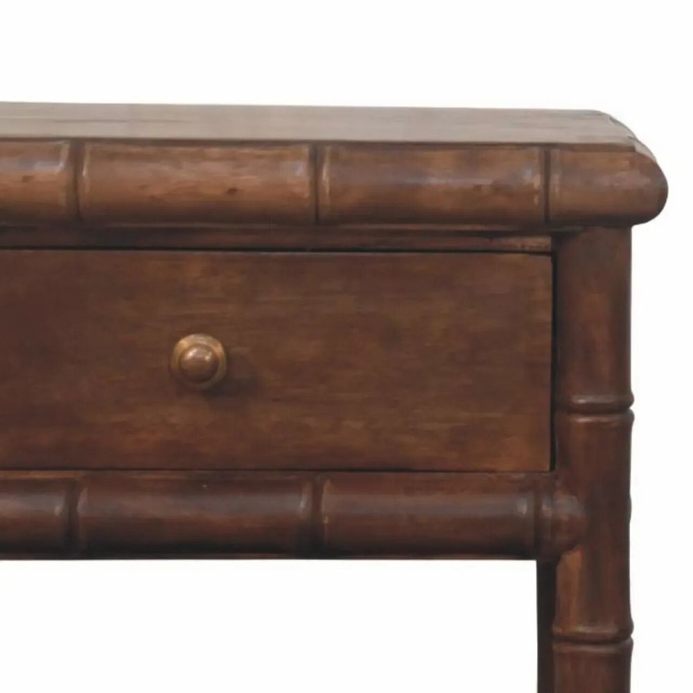 Tables de nuit - Artisan Furniture Table de Nuit Sculptée Bambou, 1 Tiroir, 1 Fente Ouverte, Marron - ARTISAN FURNITURE