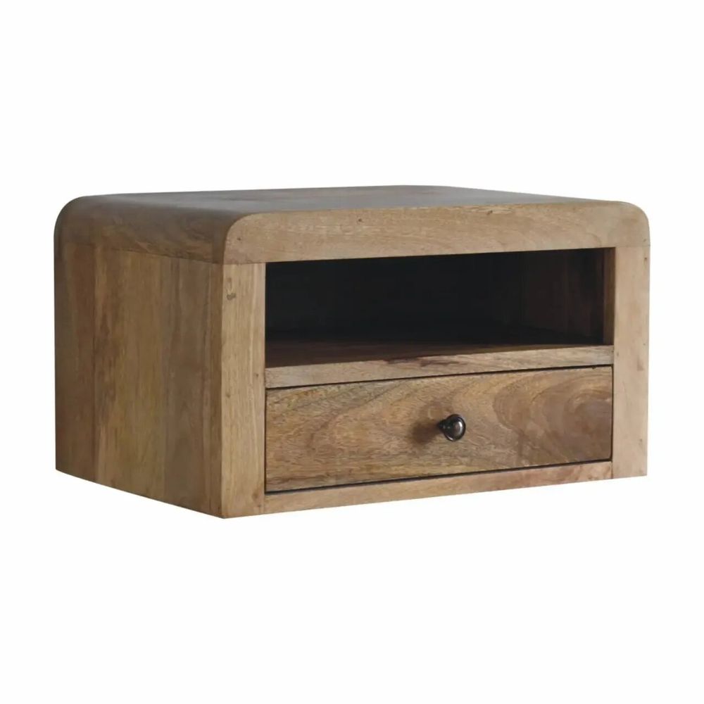 Night tables - Artisan Furniture Solid Wood Chunky Floating Nightstand, 1 Drawer with 1 Open-Shelf, Oak-ish, Brown - ARTISAN FURNITURE