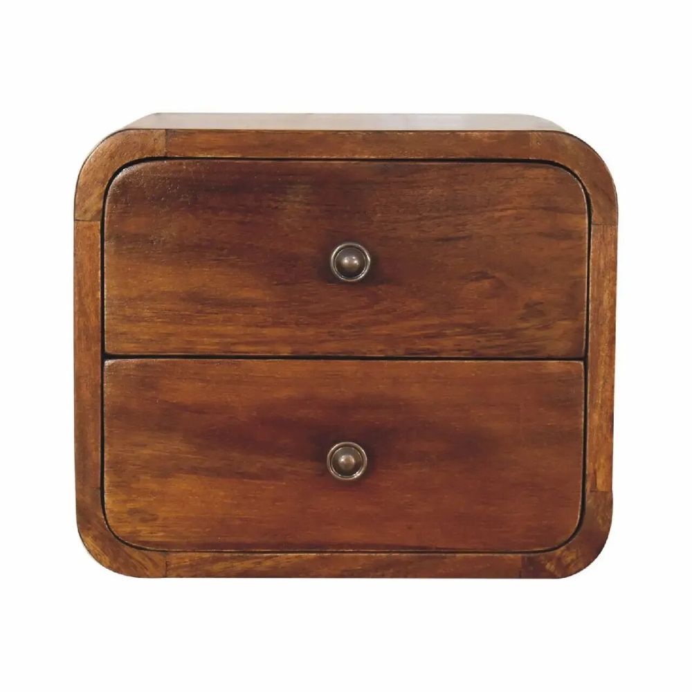 Night tables - Artisan Furniture Solid Wood Floating Mini Chestnut Nightstand, 2 Drawers, Dark Brown - ARTISAN FURNITURE