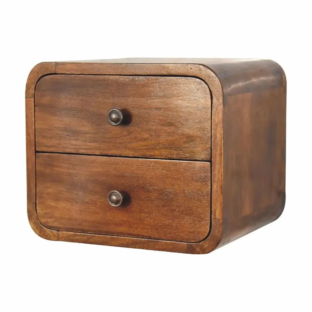 Night tables - Artisan Furniture Solid Wood Floating Mini Chestnut Nightstand, 2 Drawers, Dark Brown - ARTISAN FURNITURE