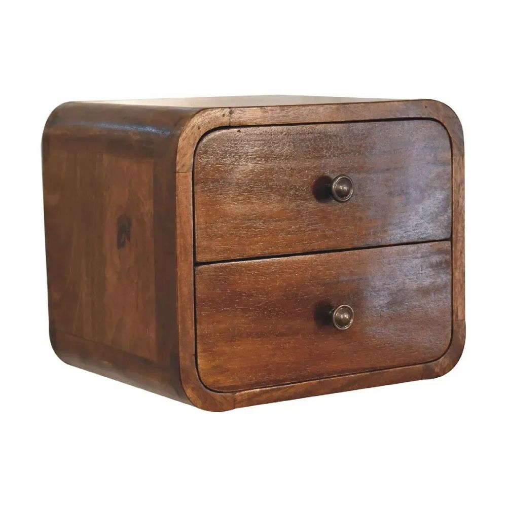 Night tables - Artisan Furniture Solid Wood Floating Mini Chestnut Nightstand, 2 Drawers, Dark Brown - ARTISAN FURNITURE