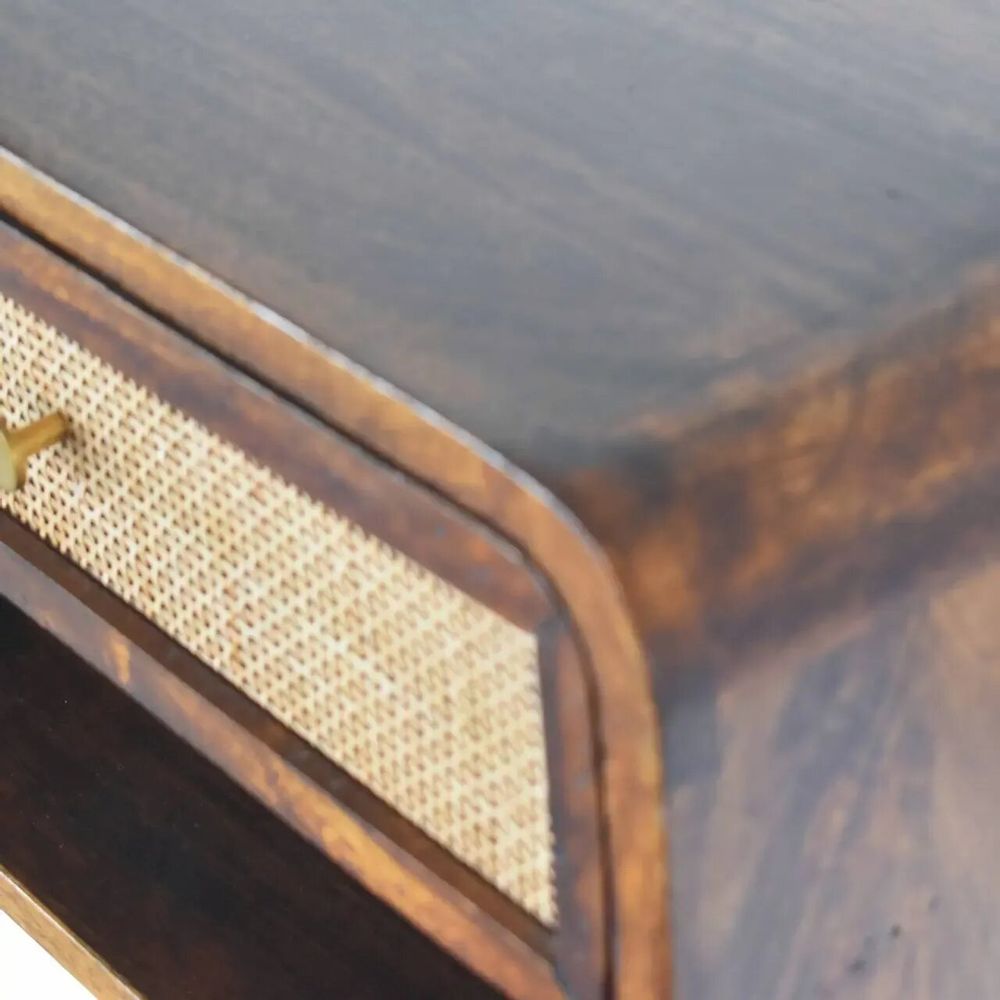 Night tables - Artisan Furniture Solid Wood Chestnut Wall Mounted Open Woven Nightstand, 1 Drawer, 1 Shelf, Dark Brown - ARTISAN FURNITURE