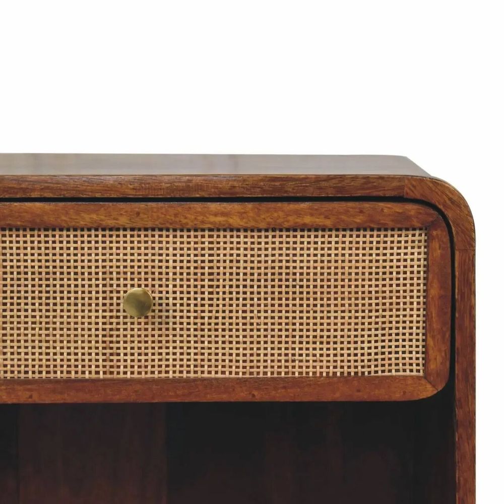 Night tables - Artisan Furniture Solid Wood Chestnut Open Woven Nightstand, 1 Drawer, Dark Brown - ARTISAN FURNITURE