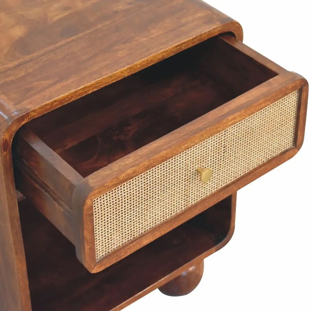 Night tables - Artisan Furniture Solid Wood Chestnut Open Woven Nightstand, 1 Drawer, Dark Brown - ARTISAN FURNITURE