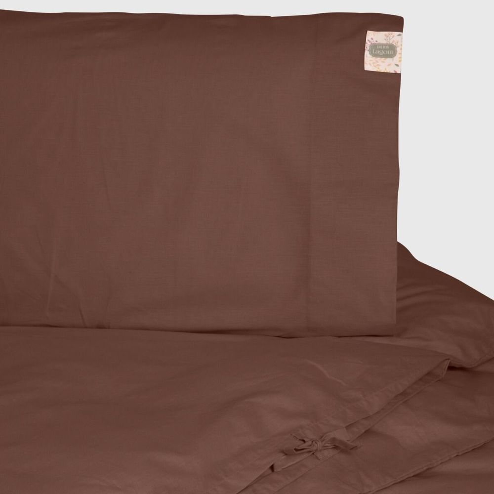 Linge de lit - Parure de lit double, 100 % coton ranforce, marron - DILIOS