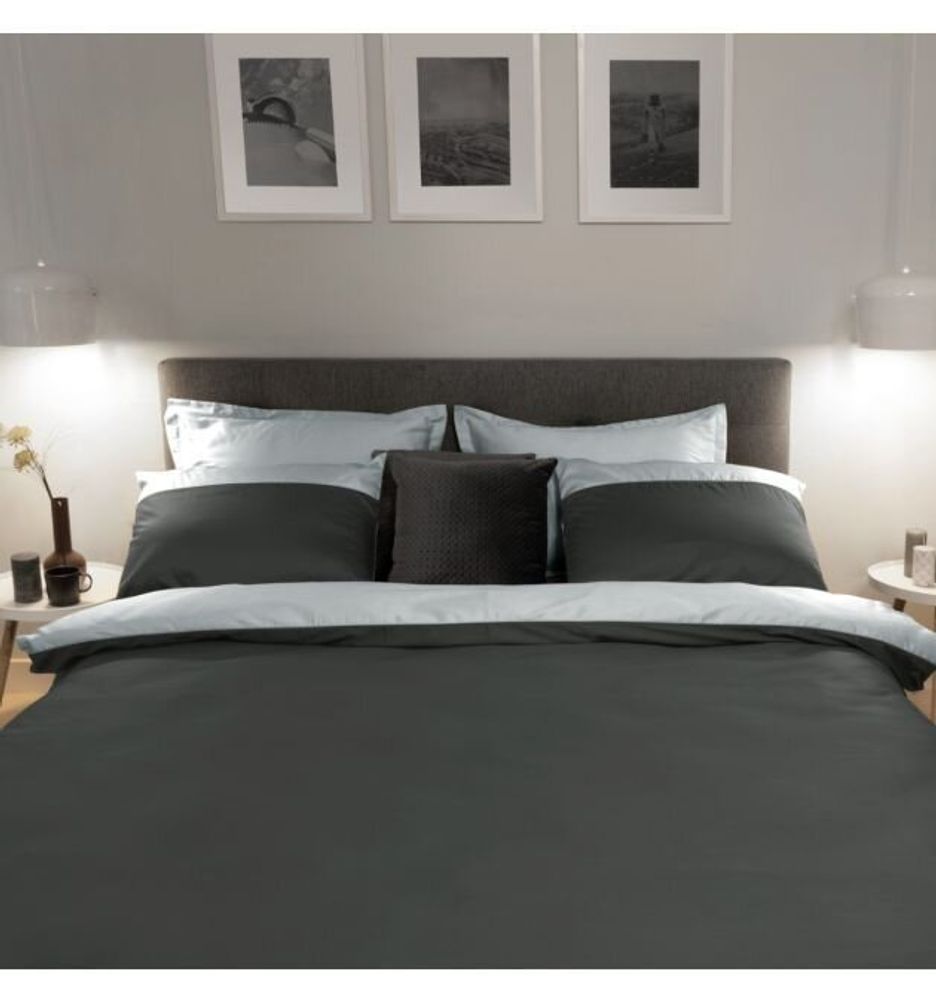 Bed linens - Double bed linen set, 100% Cotton Sateen, Smoky/ Silvery - DILIOS
