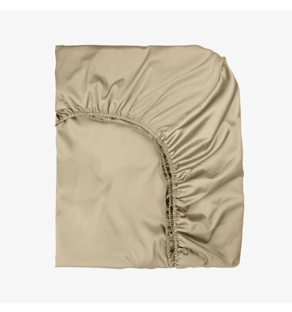 Linge de lit - Drap-housse en satin, 160x200x25, Taupe - DILIOS