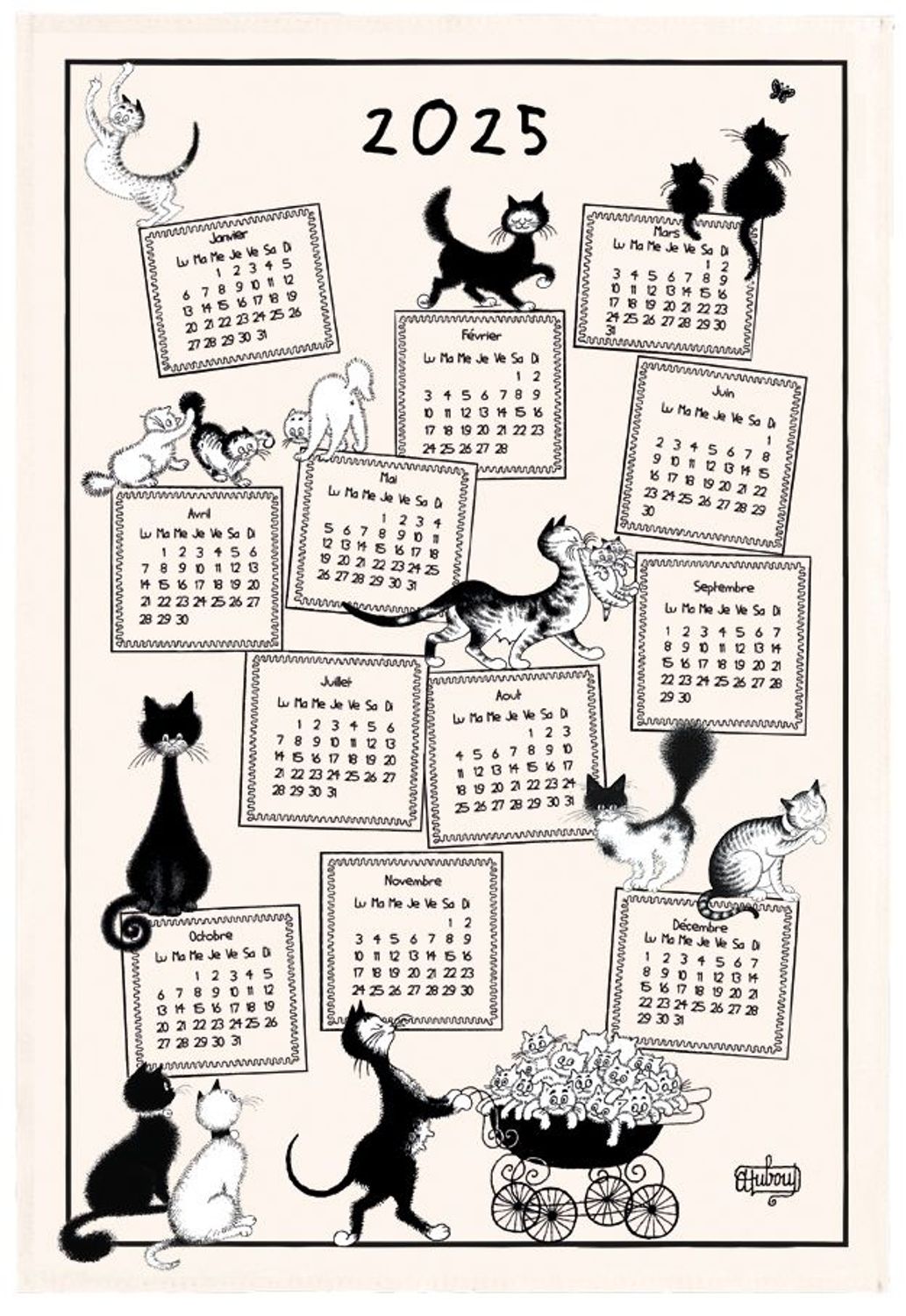 Torchon Dubout Calendrier 2025 Ecru 48 x 72cm Torchons MAISON