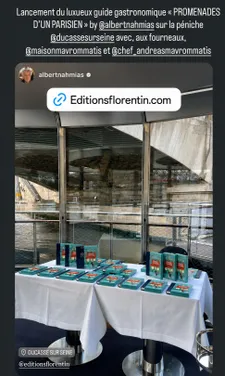 Albert Nahmias’s gastronomic guide Promenades d’un Parisien aboard the Ducasse sur Seine boat.