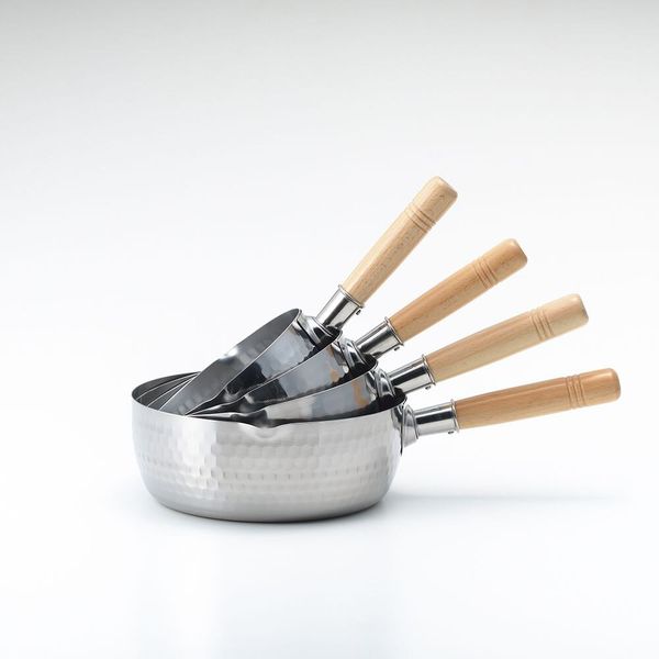 Japanese stainless steel pans, hammered with two spouts - Yukihira/YOSHIKAWA collection