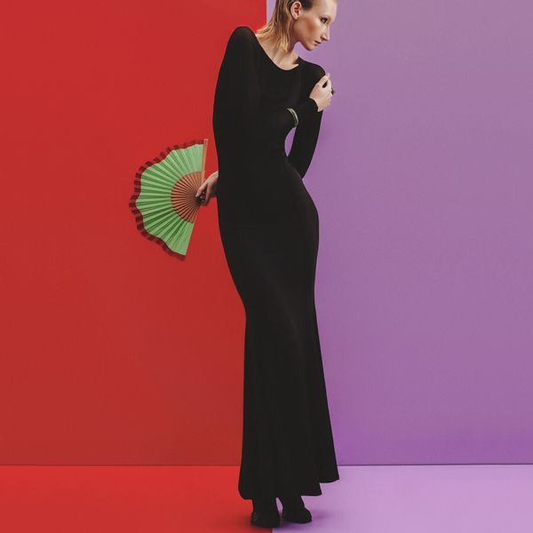 Hand Fan MAXI FLUID SHAPES  - 27 cm - Green and Red